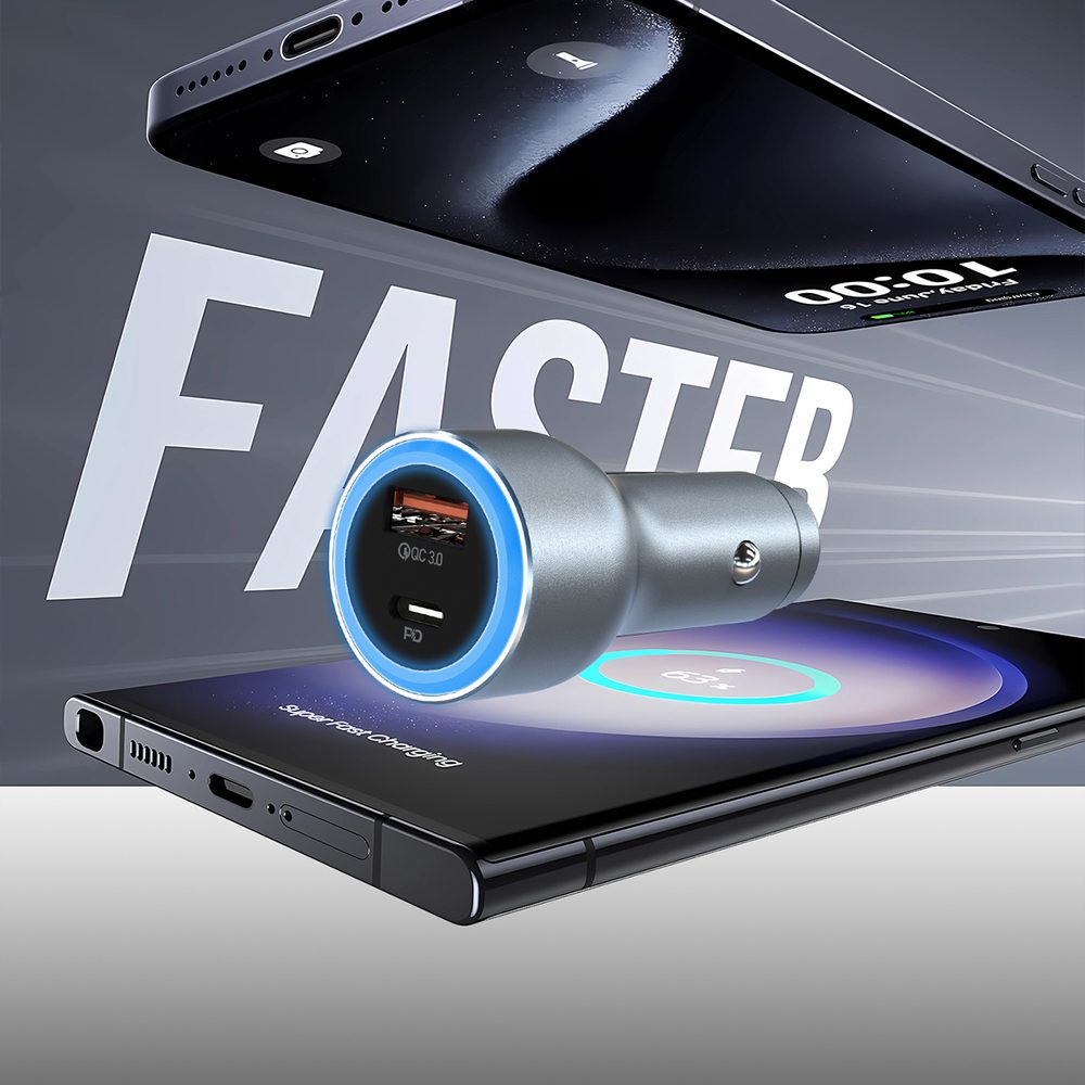 Dudao R4Ultra 120W Power Delivery Quick Charge LED Car Charger USB-A USB-C - Grayeng