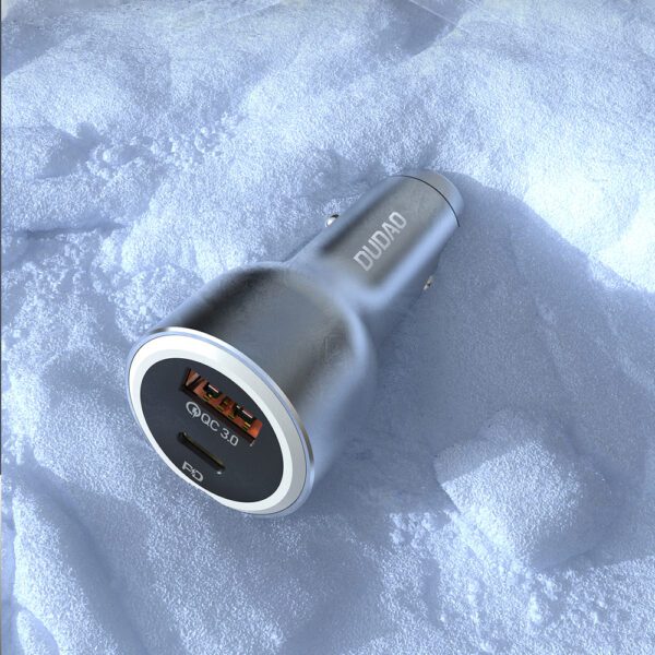 Dudao R4Ultra 120W Power Delivery Quick Charge LED Car Charger USB-A USB-C - Grayeng