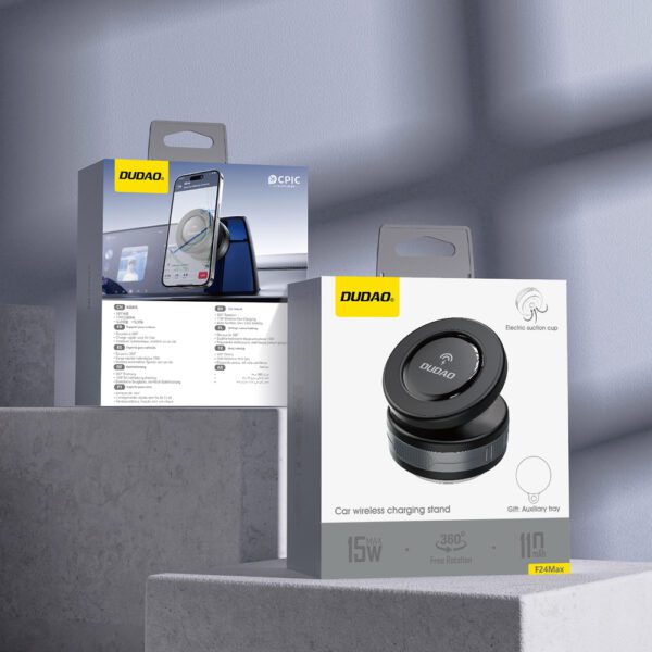 204530_7 Dudao F24MAX Car Holder with 15W Wireless Charger, MagSafe Compatible, with Automatic Suction Cup - Blackeng