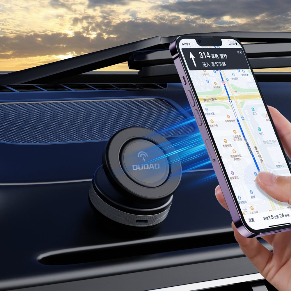 204530_8 Dudao F24MAX Car Holder with 15W Wireless Charger, MagSafe Compatible, with Automatic Suction Cup - Blackeng