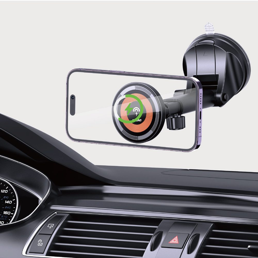 204534_10 Dudao F12MAX+ Car Holder with 15W Wireless Charger, Compatible with Magsafe - Blackeng
