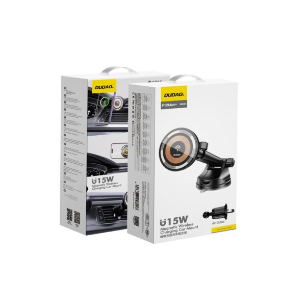 204534_3 Dudao F12MAX+ Car Holder with 15W Wireless Charger, Compatible with Magsafe - Blackeng