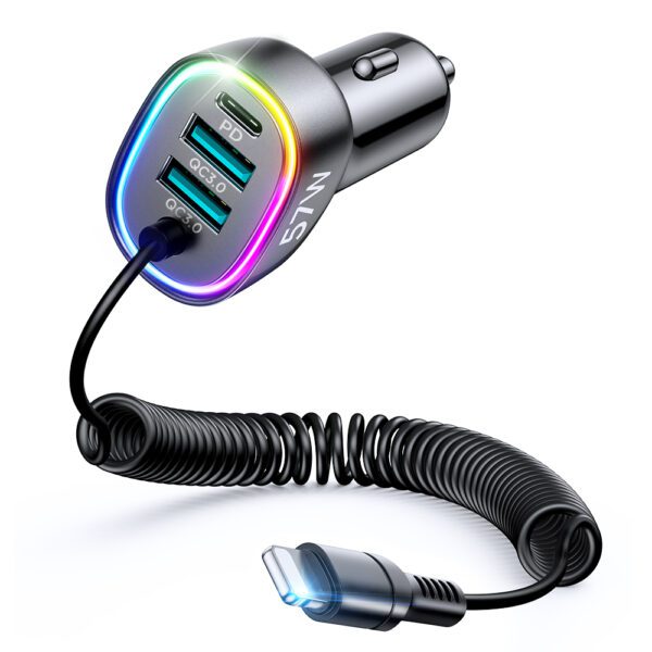 Joyroom fast car charger 4 in 1 PD, QC3.0, AFC, FCP with Lightning cable 1.6m 57W black (JR-CL20)eng
