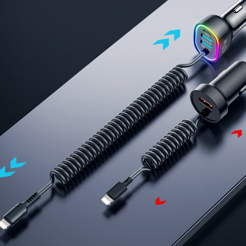 Joyroom fast car charger 4 in 1 PD, QC3.0, AFC, FCP with Lightning cable 1.6m 57W black (JR-CL20)eng