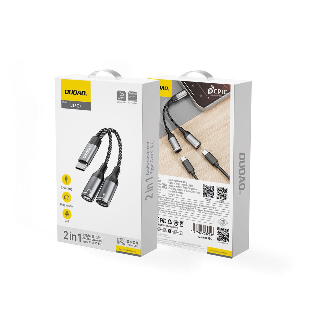 208491_11 Dudao L13C+ 2in1 USB-C Adapter - Grayeng