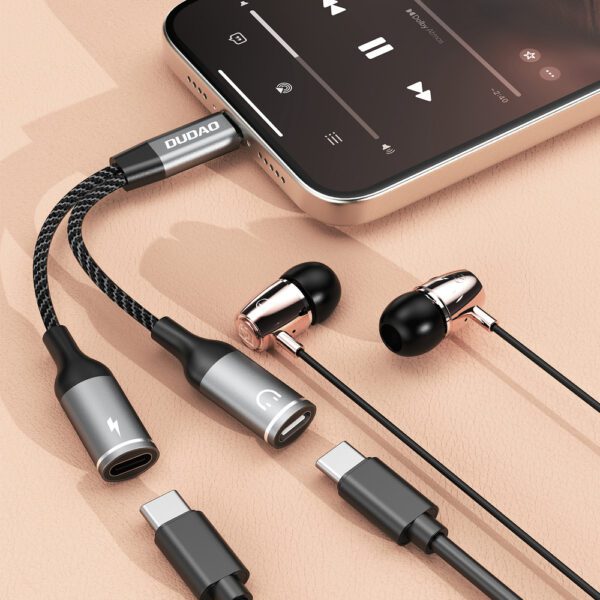 208491_4 Dudao L13C+ 2in1 USB-C Adapter - Grayeng