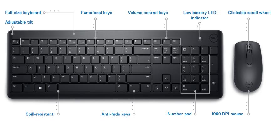 DELL ΑΣΥΡΜΑΤΟ SET KM3322W ΠΛΗΚΤΡΟΛΟΓΙΟ - ΠΟΝΤΙΚΙ ΜΑΥΡΟ