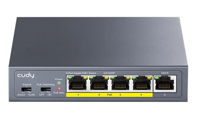 28513 CUDY GS1005P 5-PORT GIGABIT POE+ SWITCH WITH 1 SFP PORT 120W