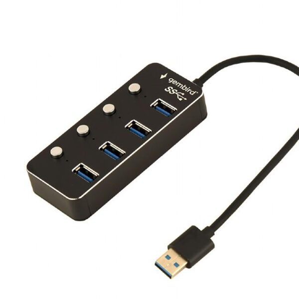 GEMBIRD USB HUB 3.1 ΜΕ ΔΙΑΚΟΠΤΕΣ, 4 PORT, ΜΑΥΡΟ