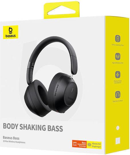BASEUS BASS 30 MAX, ΑΣΥΡΜΑΤΑ HEADPHONES, ΜΑΥΡΑ