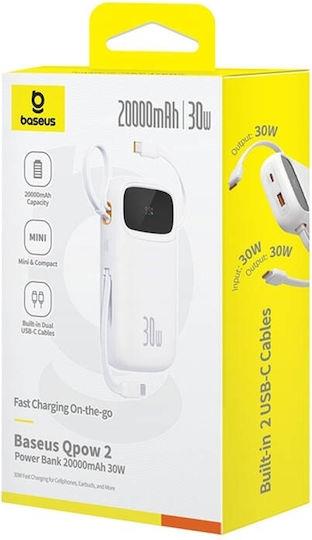 31795 BASEUS QPOW 2 POWERBANK ΤΑΧΕΙΑΣ ΦΟΡΤΙΣΗΣ, ΨΗΦΙΑΚΗ ΟΘΟΝΗ, ΚΑΛΩΔΙΟ TYPE-C, 30W, ΛΕΥΚΟ