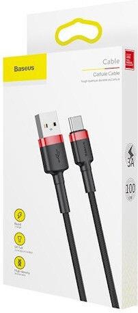 BASEUS CAFULE ΚΑΛΩΔΙΟ ΦΟΡΤΙΣΗΣ, TYPE-C, 3A, 1M, ΚΟΚΚΙΝΟ, ΜΑΥΡΟ