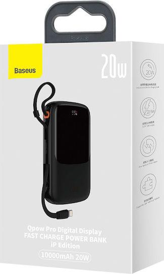 31939 BASEUS QPOW PRO, POWERBANK, 10000MAh, ΜΕ ΚΑΛΩΔΙΟ LIGHTNING, 20W, ΜΕ ΨΗΦΙΑΚΗ ΟΘΟΝΗ, ΜΑΥΡΟ