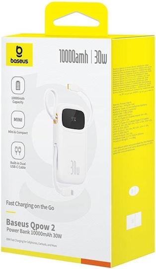 31944 BASEUS QPOW2, POWERBANK, 10000MAh, ΜΕ 2 ΚΑΛΩΔΙΑ TYPE-C, 30W, ΜΕ ΨΗΦΙΑΚΗ ΟΘΟΝΗ, ΛΕΥΚΟ