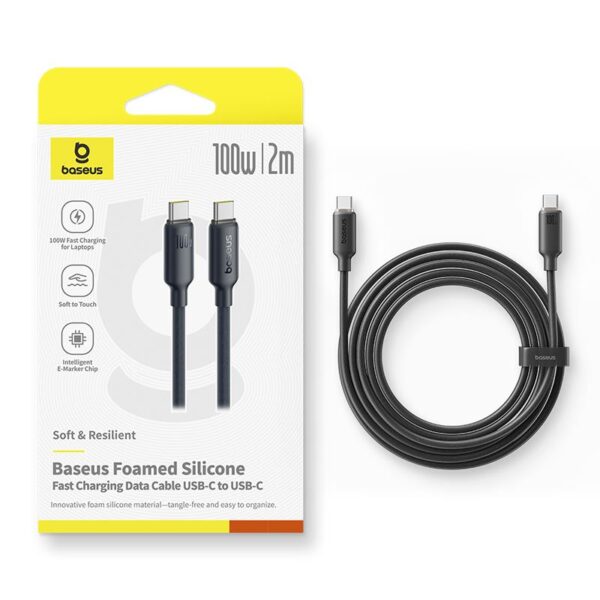 31994 BASEUS FOAMED SILICONE, ΚΑΛΩΔΙΟ ΓΡΗΓΟΡΗΣ ΦΟΡΤΙΣΗΣ, TYPE-C ΣΕ TYPE-C, 100W, 2M, ΜΑΥΡΟ
