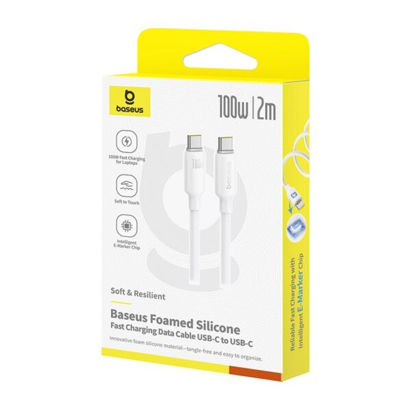 31998 BASEUS FOAMED SILICONE, ΚΑΛΩΔΙΟ ΓΡΗΓΟΡΗΣ ΦΟΡΤΙΣΗΣ, TYPE-C ΣΕ TYPE-C, 100W, 2M, ΛΕΥΚΟ