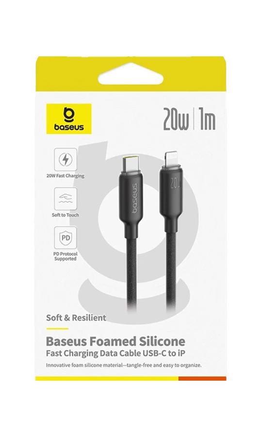32000 BASEUS FOAMED SILICONE, ΚΑΛΩΔΙΟ ΓΡΗΓΟΡΗΣ ΦΟΡΤΙΣΗΣ, TYPE-C ΣΕ LIGHTNING, 20W, 1M, ΜΑΥΡΟ