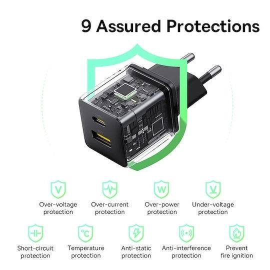 32009 BASEUS PALM ΦΟΡΤΙΣΤΗΣ ΓΡΗΓΟΡΗΣ ΦΟΡΤΙΣΗΣ, 2 ΘΥΡΕΣ, 20W, ΜΑΥΡΟΣ