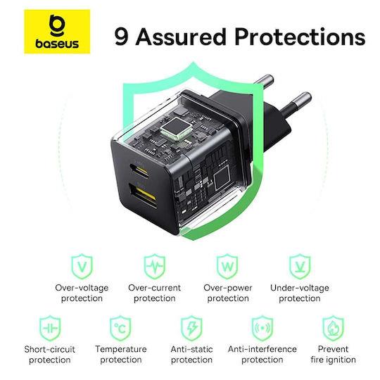 32022 BASEUS PALM ΦΟΡΤΙΣΤΗΣ ΓΡΗΓΟΡΗΣ ΦΟΡΤΙΣΗΣ, 2 ΘΥΡΕΣ, 30W, ΜΑΥΡΟΣ