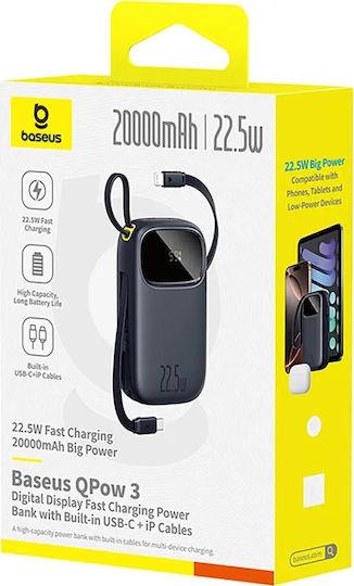 BASEUS ENERFILL FC31, POWERBANK, 20000MAh, ΜΕ 2 ΚΑΛΩΔΙΑ, 22.5W, ΜΕ ΨΗΦΙΑΚΗ ΟΘΟΝΗ, ΜΑΥΡΟ