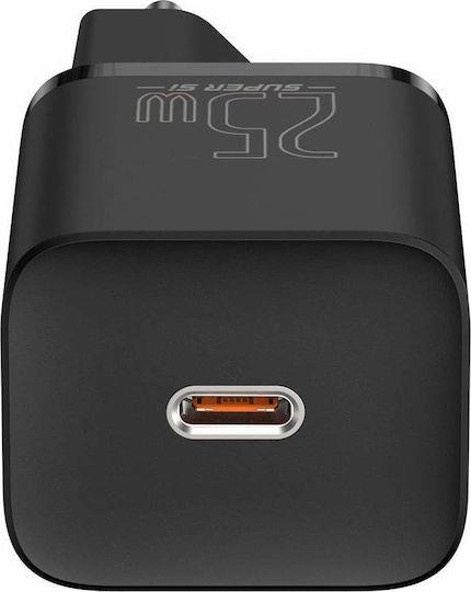 32121 BASEUS SUPER SI ΦΟΡΤΙΣΤΗΣ ΓΡΗΓΟΡΗΣ ΦΟΡΤΙΣΗΣ, 1 ΘΥΡΑ, ΜΕ ΚΑΛΩΔΙΟ TYPE-C ΣΕ TYPE-C, 25W, ΜΑΥΡΟΣ