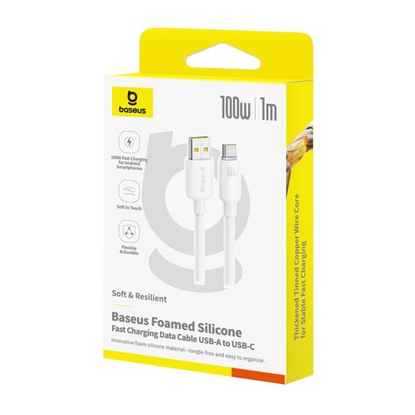 32174 BASEUS FOAMED SILICONE, ΚΑΛΩΔΙΟ ΓΡΗΓΟΡΗΣ ΦΟΡΤΙΣΗΣ, TYPE-C, 100W, 1M, ΛΕΥΚΟ