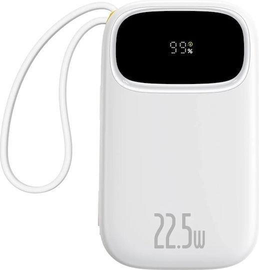 BASEUS ENERFILL FC31, POWERBANK, 20000MAh, ΜΕ 2 ΚΑΛΩΔΙΑ, 22.5W, ΜΕ ΨΗΦΙΑΚΗ ΟΘΟΝΗ, ΛΕΥΚΟ