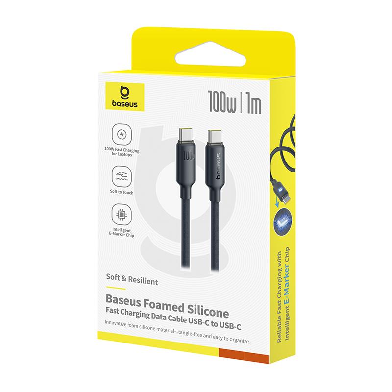 32185 BASEUS FOAMED SILICONE, ΚΑΛΩΔΙΟ ΓΡΗΓΟΡΗΣ ΦΟΡΤΙΣΗΣ, TYPE-C ΣΕ TYPE-C, 100W, 1M, ΜΑΥΡΟ