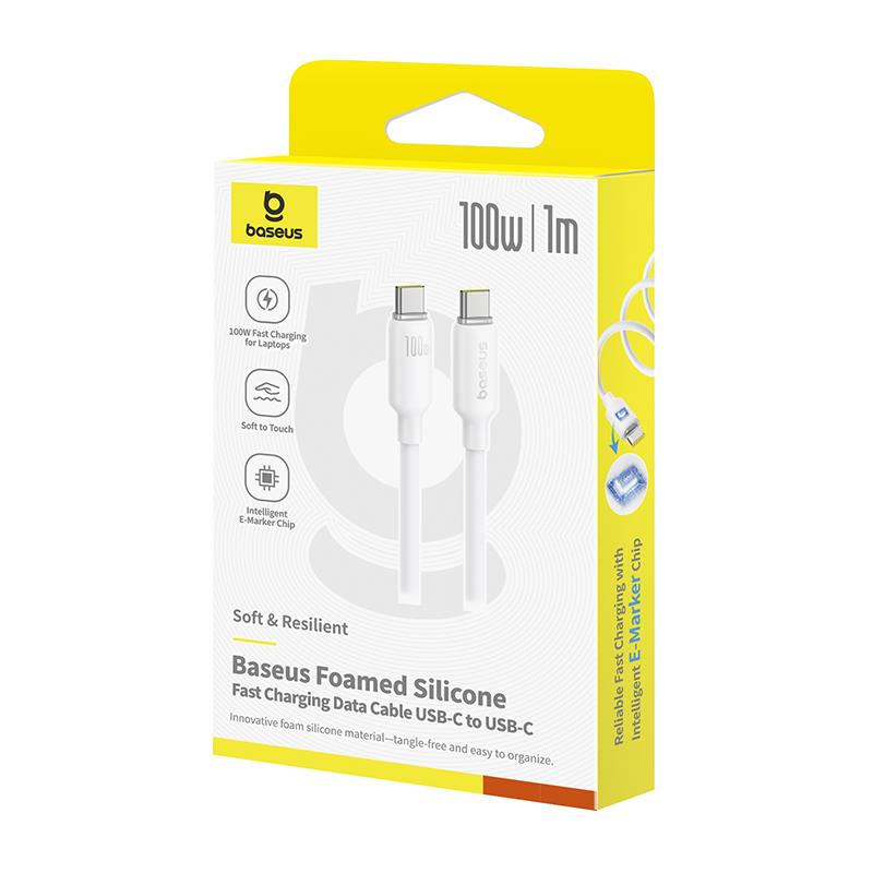 32187 BASEUS FOAMED SILICONE, ΚΑΛΩΔΙΟ ΓΡΗΓΟΡΗΣ ΦΟΡΤΙΣΗΣ, TYPE-C ΣΕ TYPE-C, 100W, 1M, ΛΕΥΚΟ