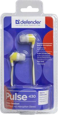 DEFENDER EARPHONES PULSE 430 WHITE &amp; YELLOW