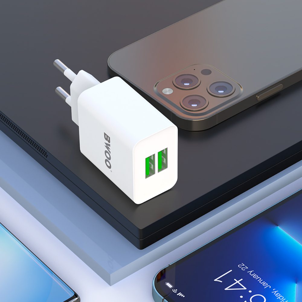 BWOO CDA123 wall charger 2x USB-A port 5V 2,4A white