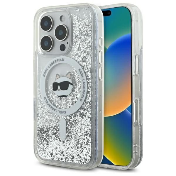 Karl Lagerfeld case for iPhone 16 Pro Max 6,9" KLHMP16XLGCHSGH transparent Hard Liquid Glitter Choupette Head MagSafe