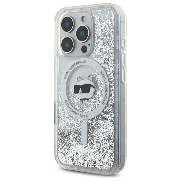 Karl Lagerfeld case for iPhone 16 Pro Max 6,9" KLHMP16XLGCHSGH transparent Hard Liquid Glitter Choupette Head MagSafe