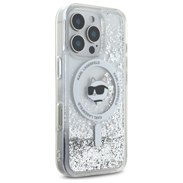 Karl Lagerfeld case for iPhone 16 Pro Max 6,9" KLHMP16XLGCHSGH transparent Hard Liquid Glitter Choupette Head MagSafe