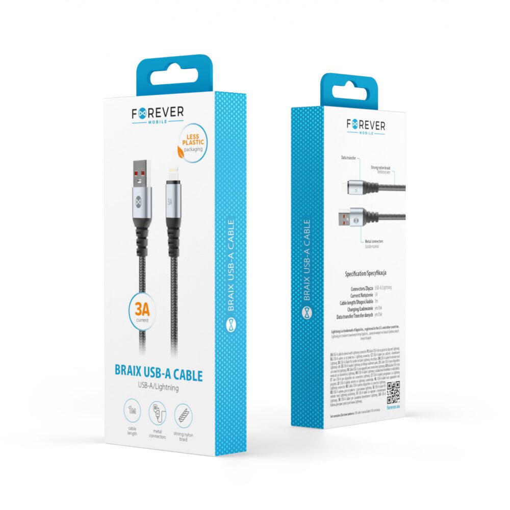 Forever Braix cable USB - Lightning 1,0 m 3A black
