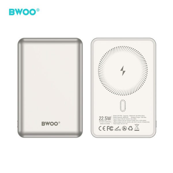 BWOO P82 BO 10000mah 15w power bank wireless charging light grey