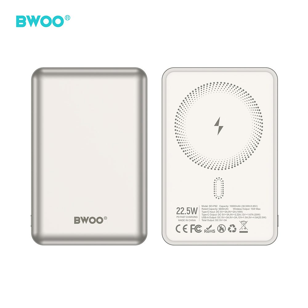BWOO P82 BO 10000mah 15w power bank wireless charging light grey