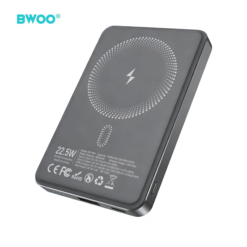 BWOO P82 BO 10000mah 15w power bank wireless charging dark grey
