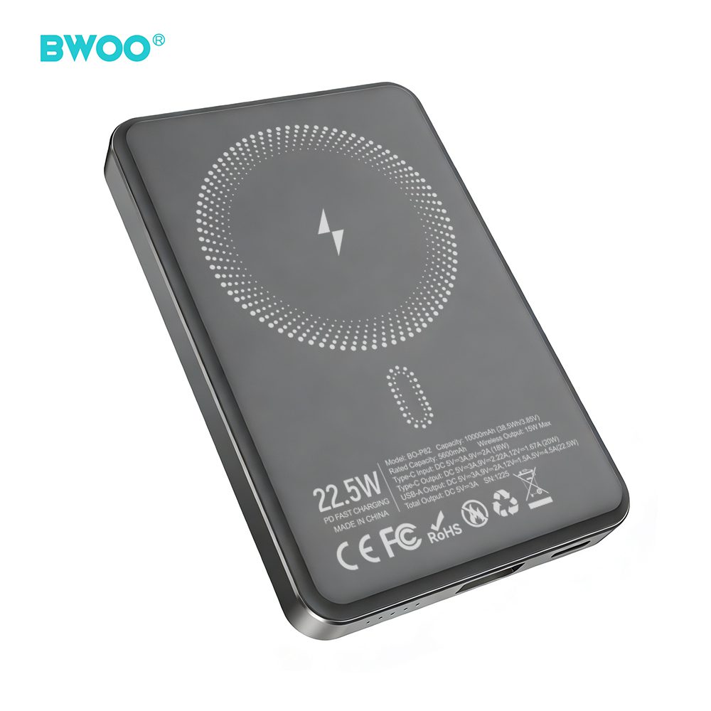 BWOO P82 BO 10000mah 15w power bank wireless charging dark grey
