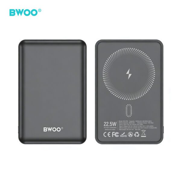 BWOO P82 BO 10000mah 15w power bank wireless charging dark grey