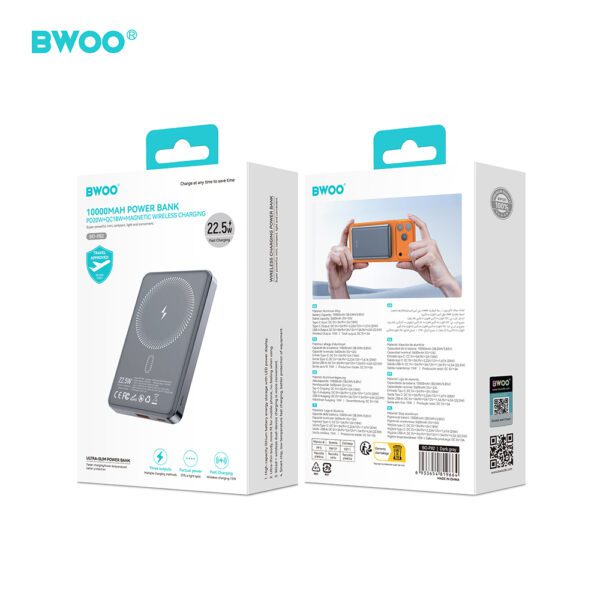 BWOO P82 BO 10000mah 15w power bank wireless charging dark grey