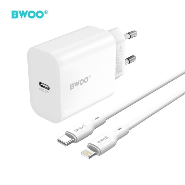 BWOO wall charger CDA233 PD 20W 1x USB-C with USB-C - Lightning cable white