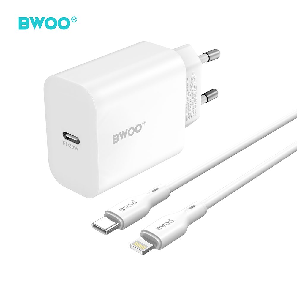 BWOO wall charger CDA233 PD 20W 1x USB-C with USB-C - Lightning cable white