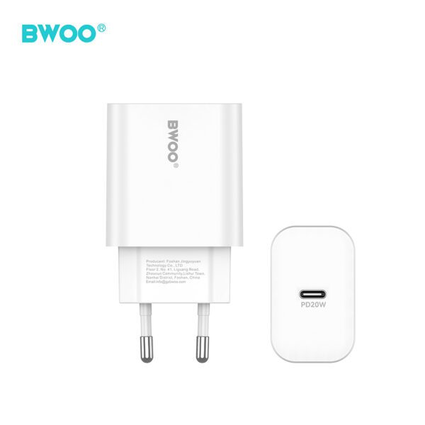 BWOO wall charger CDA233 PD 20W 1x USB-C with USB-C - Lightning cable white