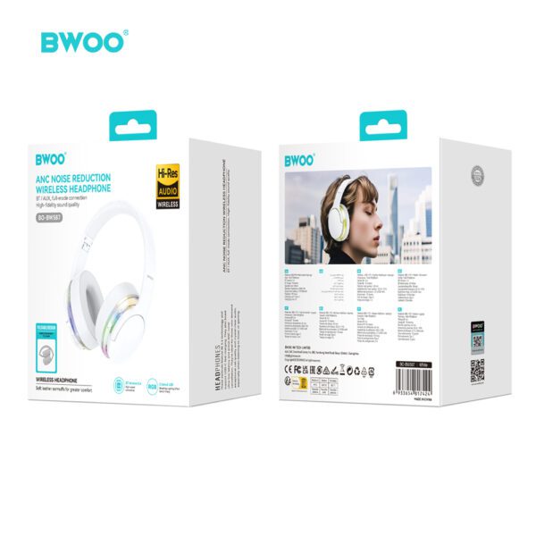 BWOO ANC Wireless Headphone Premuim Sound Quality BW587 White