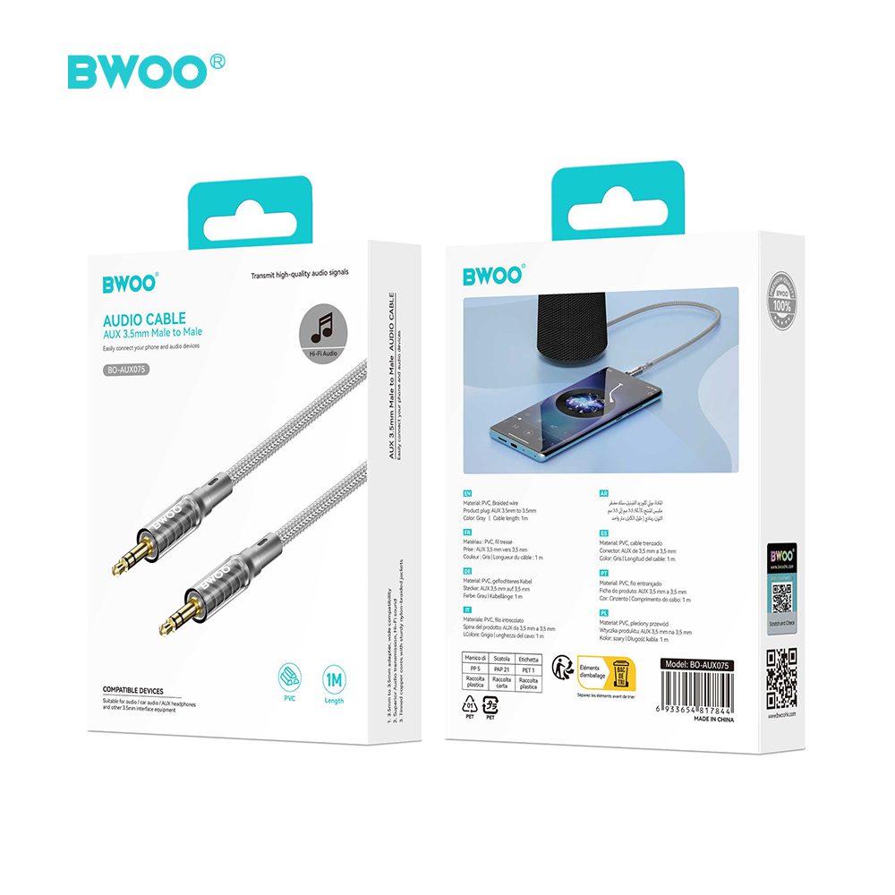 BWOO AUX Cable Support 3.5mm to 3.5mm audio AUX075