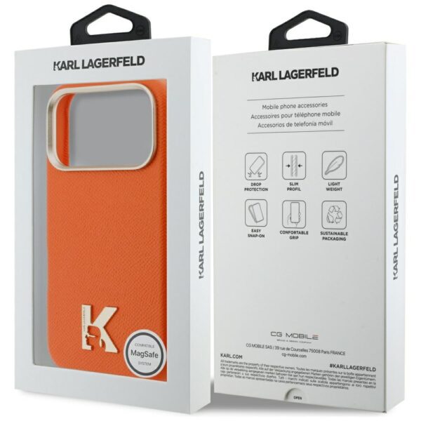 Karl Lagerfeld case for iPhone 17 Pro 6,3" HC MAGSAFE PU FW W/ KHEAD LOGO ORANGE