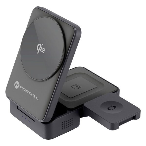 Wireless charger Forcell F-Energy 3in1 Flex Pro Qi2 compatible with MagSafe (F-05) silver