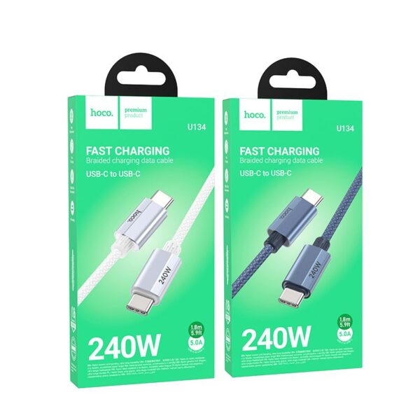 4ffbf4874ad11a2af6e1e984e2536fc6 Cable USB C to USB C Hoco QC3.0 PD 5A 240W 1,8 m U134 gray