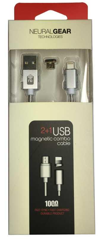 NG ΜΑΓΝΗΤΙΚΟ ΚΑΛΩΔΙΟ DATA+CHARGE 2 ΣΕ 1, MICRO USB+LIGHTNING